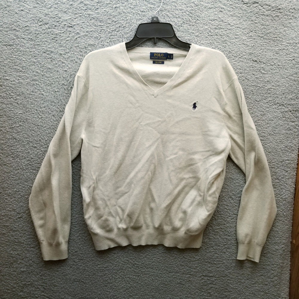 Polo Ralph Lauren L V-Neck Pima Gray Long Sleeve Pullover Sweater 51" 26" 24.75"